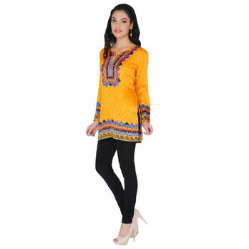 Yellow american crepe printed stitched kurti 4