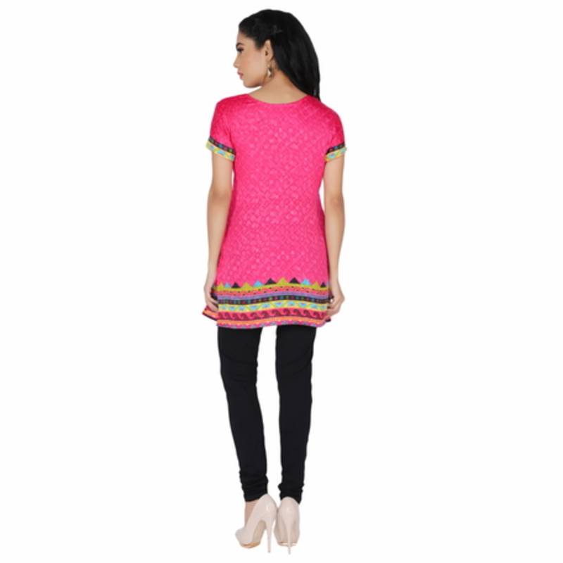 Pink american crepe printed stitched kurti