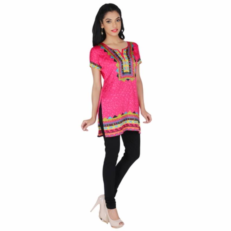 Pink american crepe printed stitched kurti