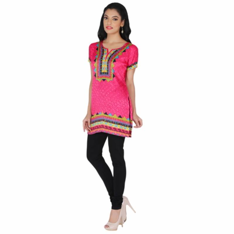 Pink american crepe printed stitched kurti