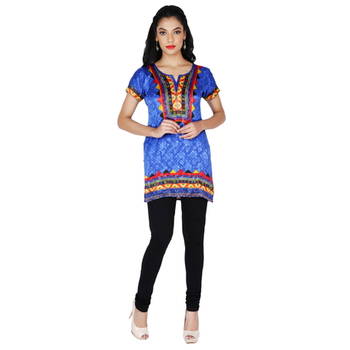 Blue american crepe printed stitched kurti 1