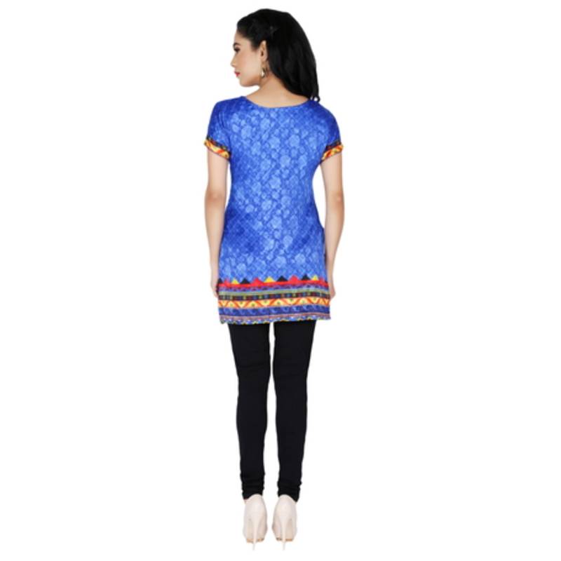 Blue american crepe printed stitched kurti