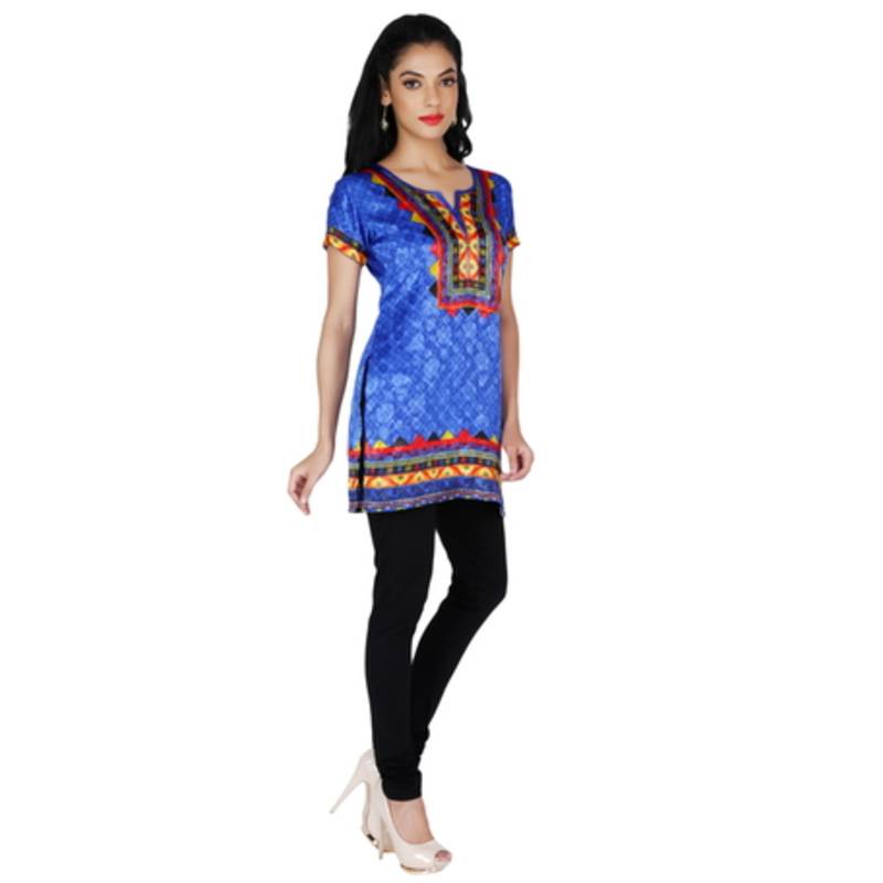 Blue american crepe printed stitched kurti