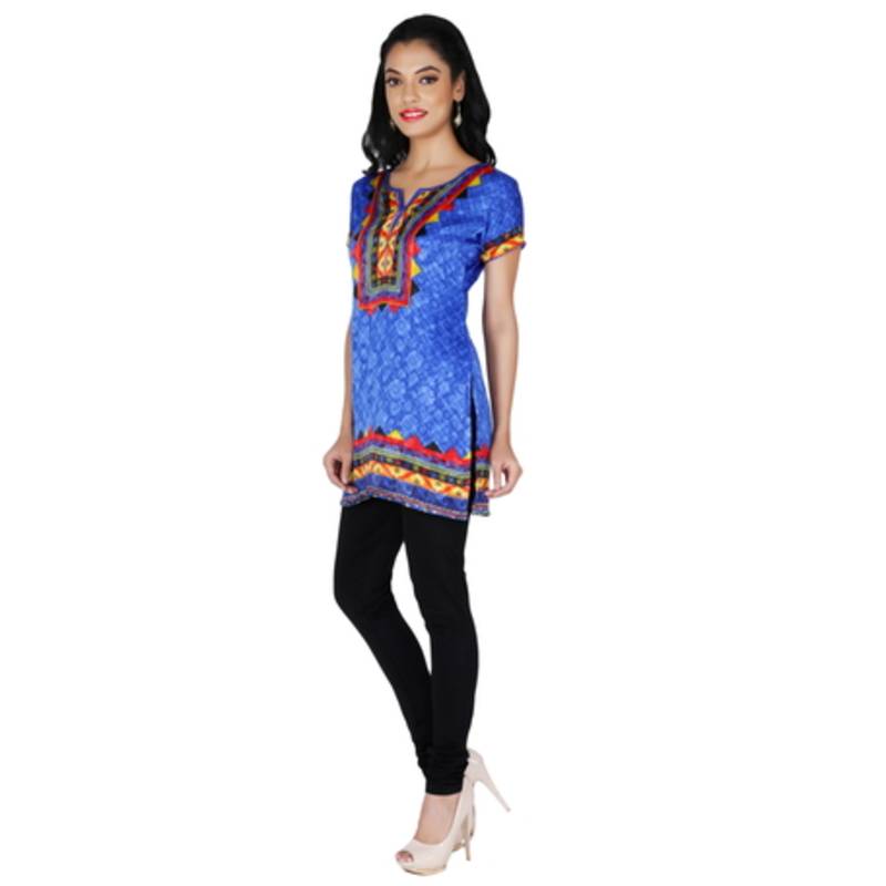 Blue american crepe printed stitched kurti
