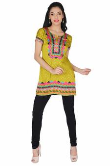 Green american crepe printed stitched kurti