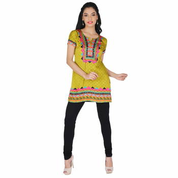 Green american crepe printed stitched kurti 1