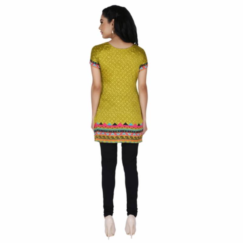 Green american crepe printed stitched kurti
