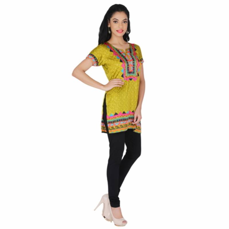 Green american crepe printed stitched kurti