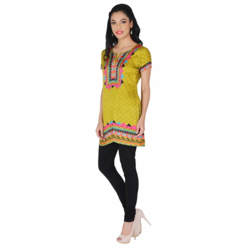 Green american crepe printed stitched kurti