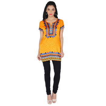 Yellow american crepe printed stitched kurti 1