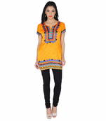 Yellow american crepe printed stitched kurti
