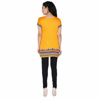 Yellow american crepe printed stitched kurti 2
