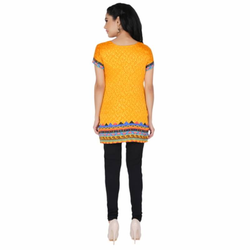 Yellow american crepe printed stitched kurti