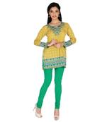 Yellow american crepe printed stitched kurti