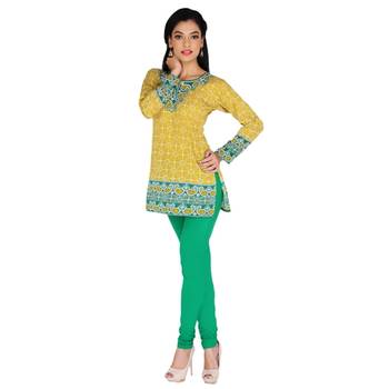 Yellow american crepe printed stitched kurti 3