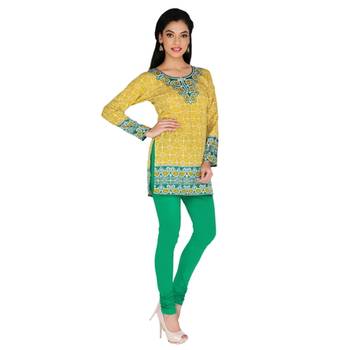 Yellow american crepe printed stitched kurti 4