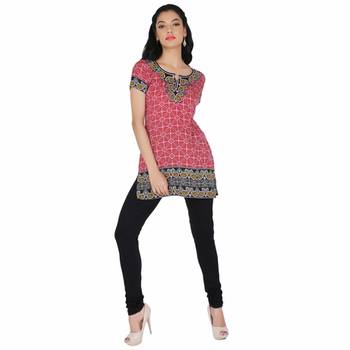 Red american crepe printed stitched kurti 1