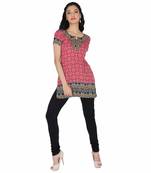 Red american crepe printed stitched kurti