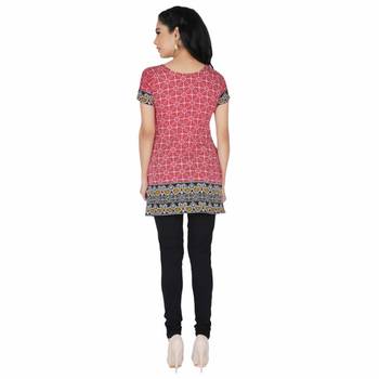 Red american crepe printed stitched kurti 2
