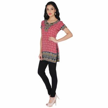 Red american crepe printed stitched kurti 3