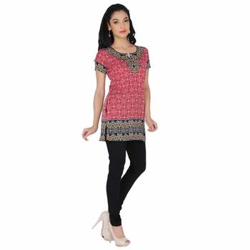 Red american crepe printed stitched kurti 4