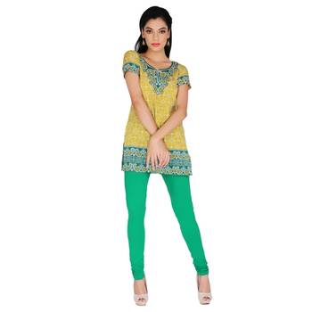 Yellow american crepe printed stitched kurti 1