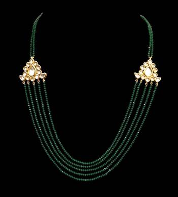 Emerald Green Crystals Kundan Multistrand Necklace 1