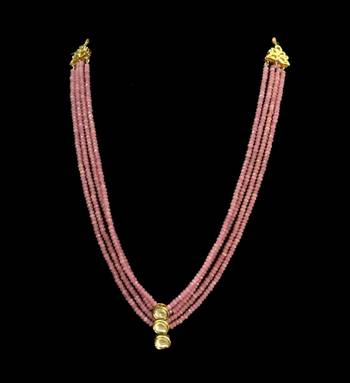 Pink Rose Quartz Stones And Uncut Kundan Necklace 1