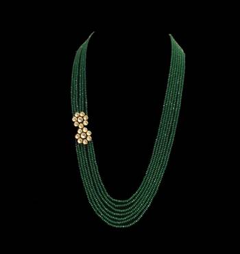 Green Stones And Kundan Flower Multistrand Necklace 1