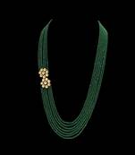 Green Stones And Kundan Flower Multistrand Necklace