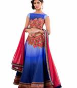 Blue art silk contrast pallu unstitched lehenga choli