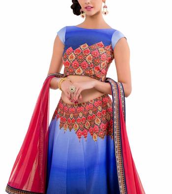 Blue art silk contrast pallu unstitched lehenga choli 2