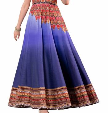 Blue art silk contrast pallu unstitched lehenga choli 3
