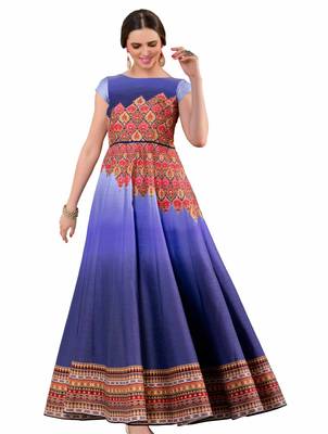 Blue art silk contrast pallu unstitched lehenga choli 4