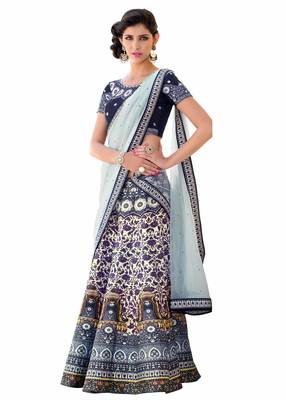 Gray art silk contrast pallu unstitched lehenga choli 1