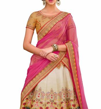 Pink art silk contrast pallu unstitched lehenga choli 2