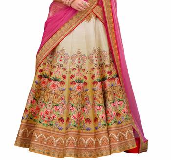 Pink art silk contrast pallu unstitched lehenga choli 3