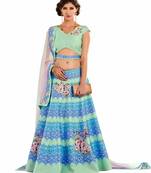 Green art silk contrast pallu unstitched lehenga choli