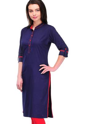 Blue plain cotton stitched kurti 1