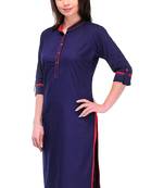 Blue plain cotton stitched kurti