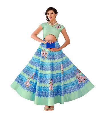 Green art silk contrast pallu unstitched lehenga choli 4