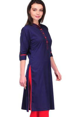 Blue plain cotton stitched kurti 2