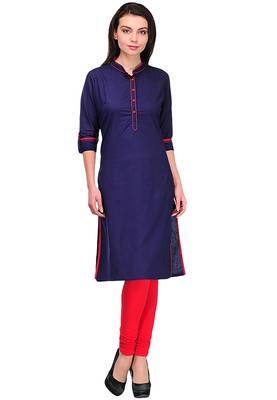 Blue plain cotton stitched kurti 3
