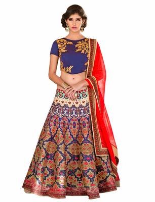 Blue art silk contrast pallu unstitched lehenga choli 1