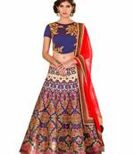 Blue art silk contrast pallu unstitched lehenga choli