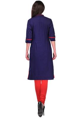 Blue plain cotton stitched kurti 4
