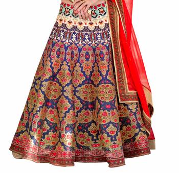 Blue art silk contrast pallu unstitched lehenga choli 2
