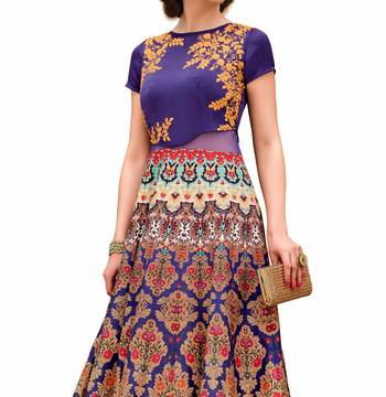 Blue art silk contrast pallu unstitched lehenga choli 3