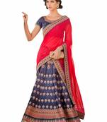 Blue art silk contrast pallu unstitched lehenga choli