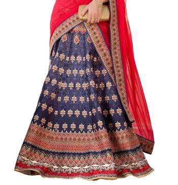 Blue art silk contrast pallu unstitched lehenga choli 2